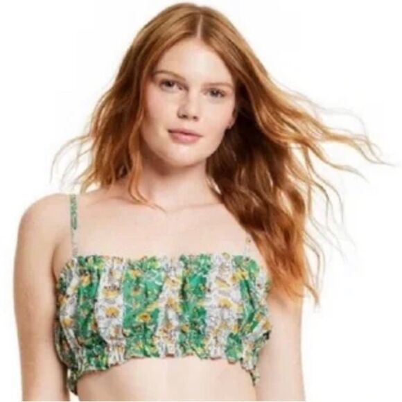 RHODE x Target whimsical Green floral spaghetti strap crop  bra top M or L NWT - Picture 1 of 11